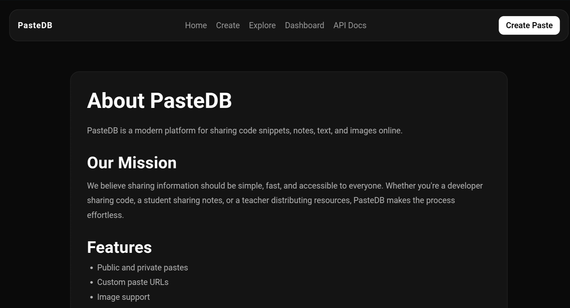 PasteDB About Page
