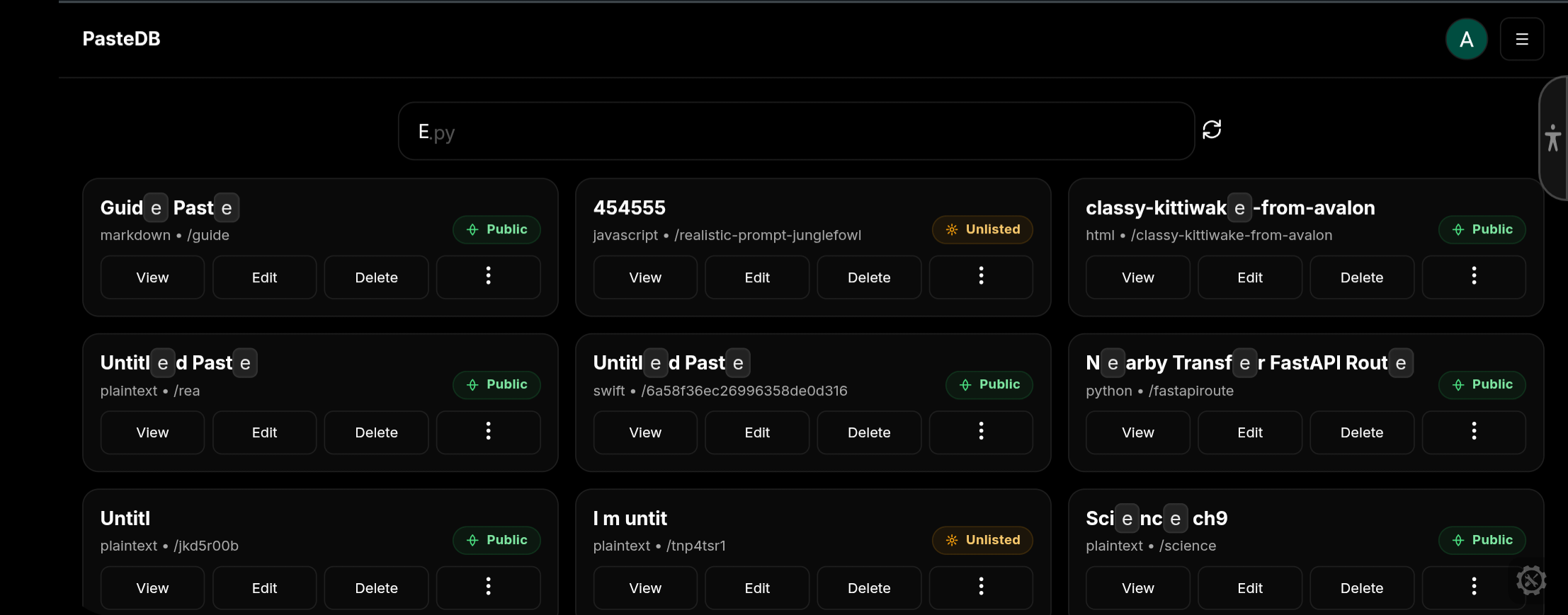 PasteDB Dashboard
